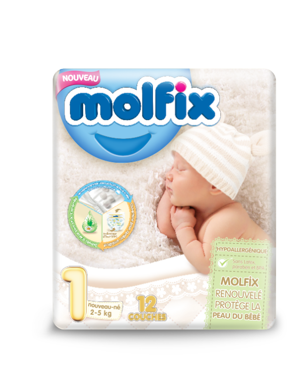 Couches bébé Molfix – N1 – nouveau-né – 12pcs